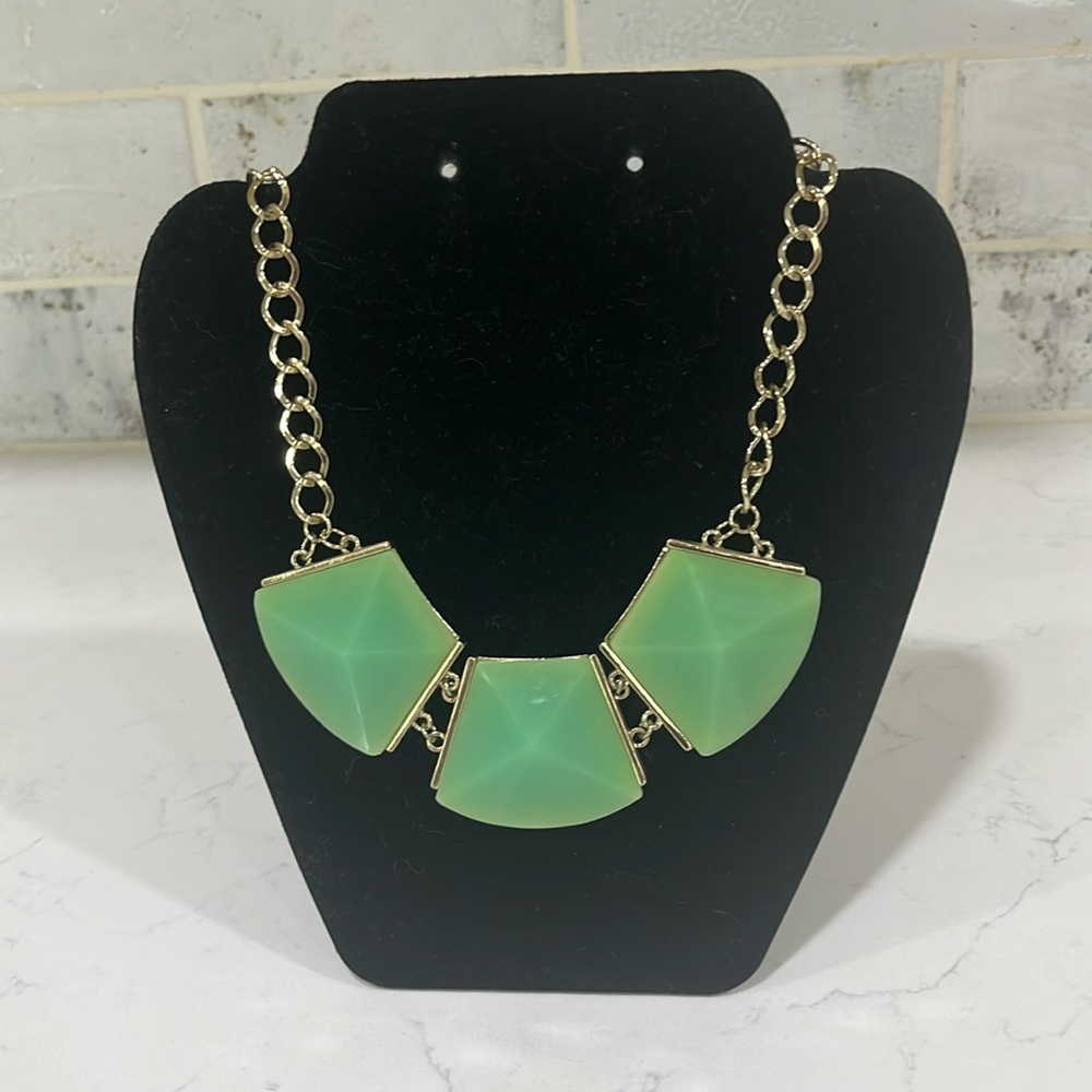 Adjustable Green and Gold Geometric Statement Necklace